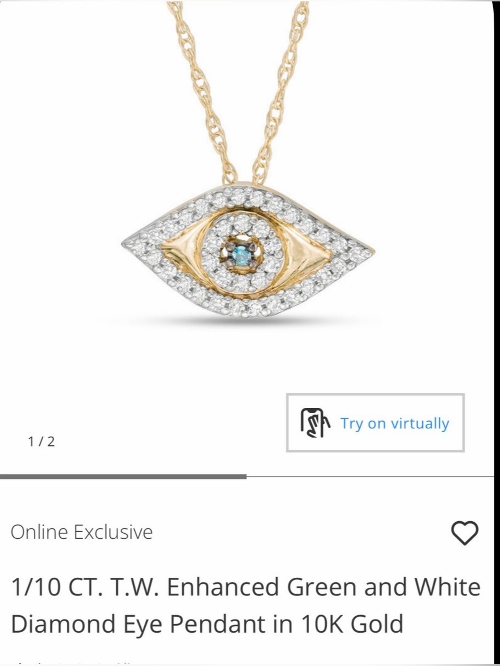 Zales 10K Gold Evil Eye Necklace with Blue Center and Diamond Halo - Picture 7 of 9